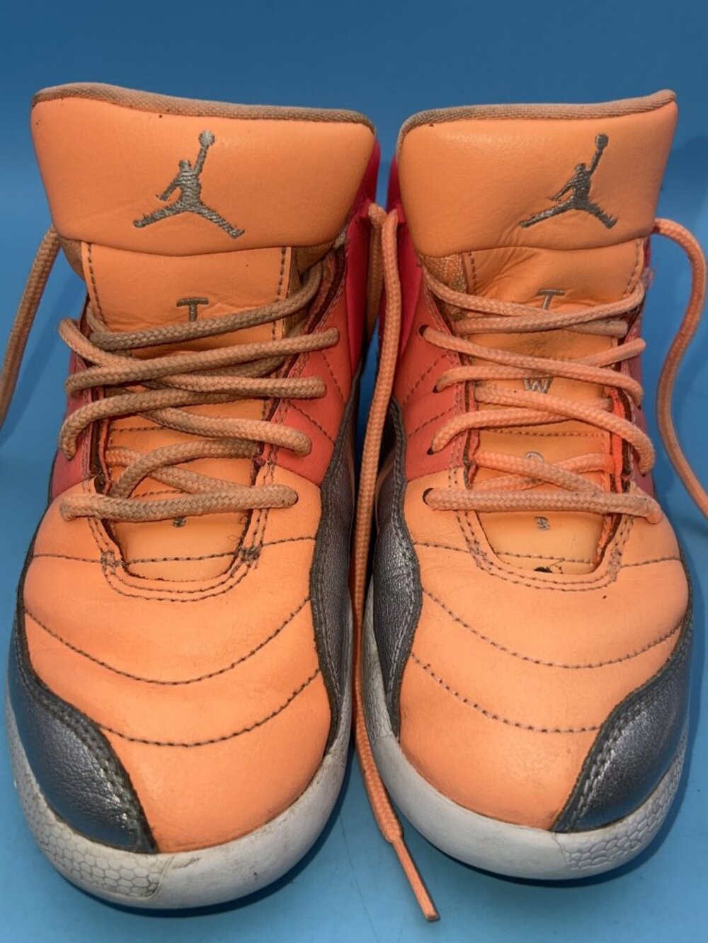 Nike Kids 1Y Jordan 12 Reto Sunrise Basketball Sneakers Orange Pink 510816-601